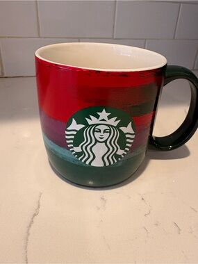Starbucks Red and Green Painted Logo Ceramic Mug